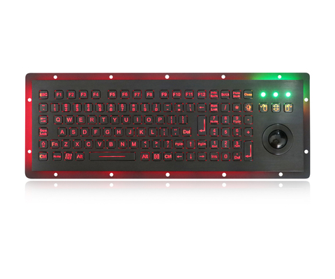 teclado USB industrial de metal retroiluminado com 25 mm trackball óptico para aplicação ao ar livre